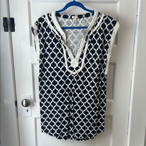J.crew Navy and White Geometric Women's top/tunic.